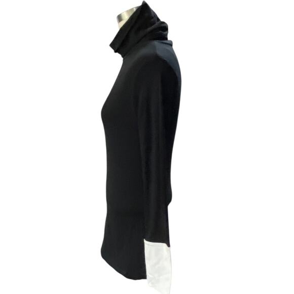 THEORY Black Turtleneck Long Sleeve Top with white cuffs Size MEDIUM - Picture 2 of 9